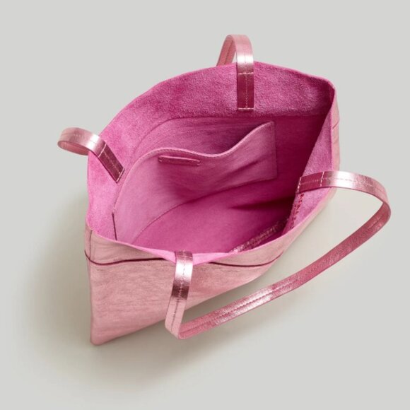 Madewell The Magazine Tote Shoulder Bag Leather Metallic Pink Laptop Bag NWT - Picture 3 of 8